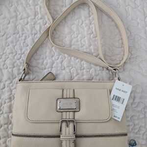 Nine West Beige Crossbody Bag with Silver Accents